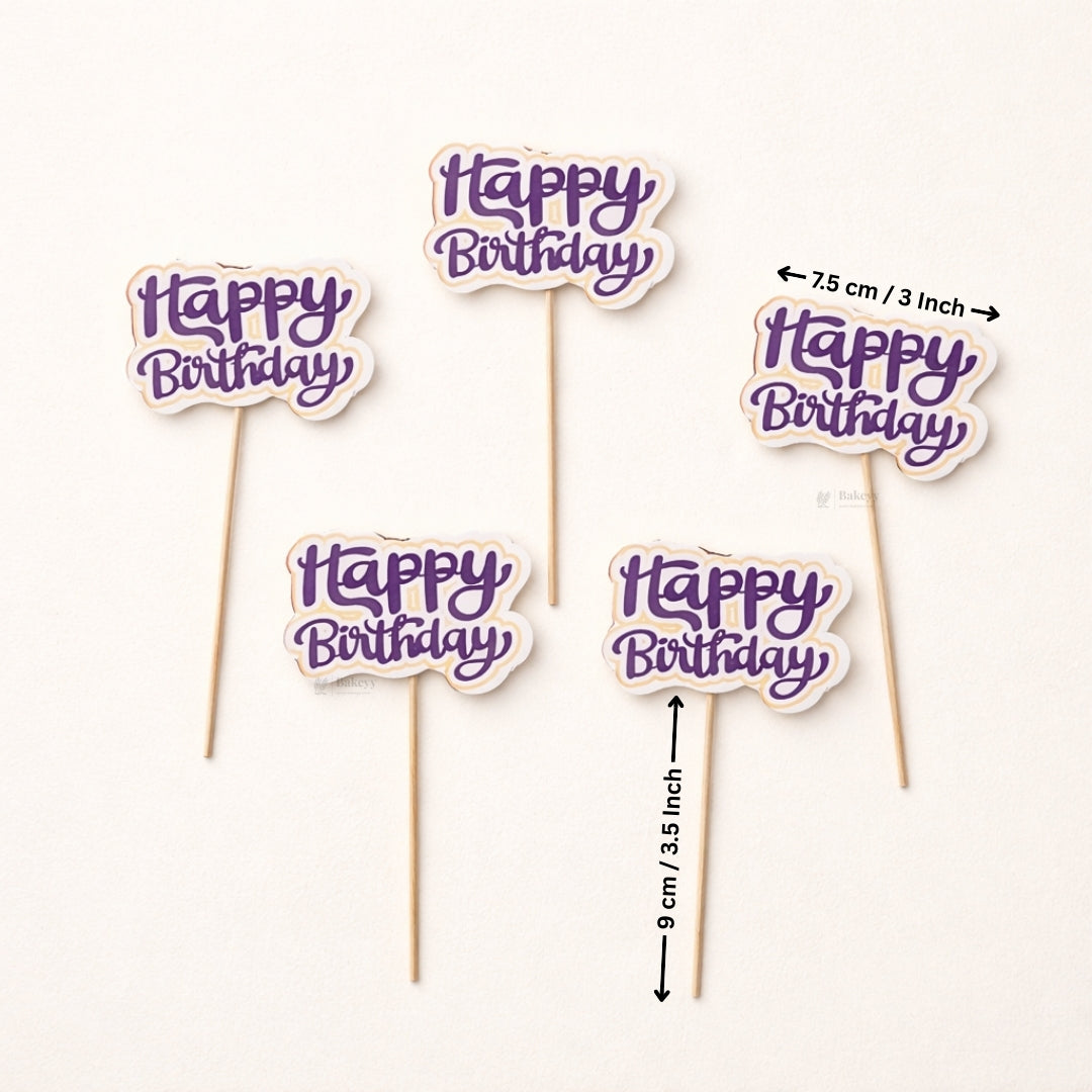 Happy Birthday Cake Toppers | Multiple Design Options with Wooden Stick | Pack of 50