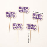 Happy Birthday Cake Toppers | Multiple Design Options with Wooden Stick | Pack of 50