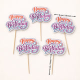 Happy Birthday Cake Toppers | Multiple Design Options with Wooden Stick | Pack of 50