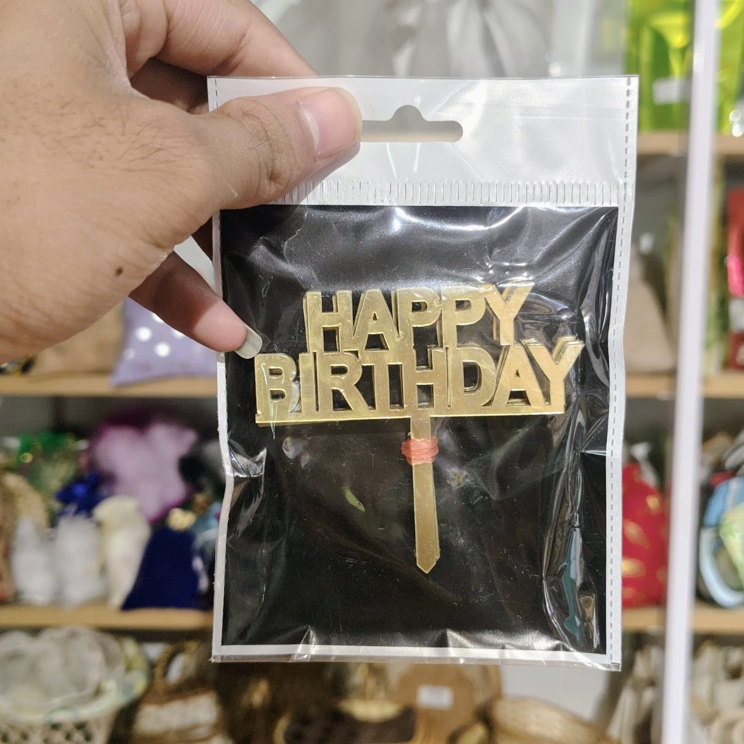 3 Inch | Gold Acrylic Happy Birthday Cake Topper | Laser Cut Cake Decoration | 10 Pieces Per Pack | Pack of 1