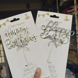 8.5 Inch | Metallic Silver Happy Birthday Cake Topper with Ribbon | Metallic Silver | 1 Piece