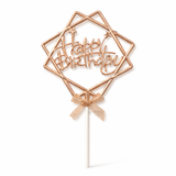 8.5 Inch | Metallic Rose Gold Happy Birthday Cake Topper with Ribbon | Metallic Rose Gold | 1 Piece