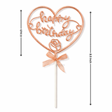 8.5 Inch | Metallic Rose Gold Happy Birthday Cake Topper with Ribbon | Metallic Rose Gold | 1 Piece