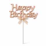 8.5 Inch | Metallic Rose Gold Happy Birthday Cake Topper with Ribbon | Metallic Rose Gold | 1 Piece
