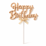 8.5 Inch | Metallic Rose Gold Happy Birthday Cake Topper with Ribbon | Metallic Rose Gold | 1 Piece