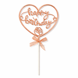 8.5 Inch | Metallic Rose Gold Happy Birthday Cake Topper with Ribbon | Metallic Rose Gold | 1 Piece