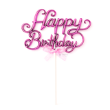 8.5 Inch | Metallic Pink Happy Birthday Cake Topper with Ribbon | Metallic Pink | 1 Piece