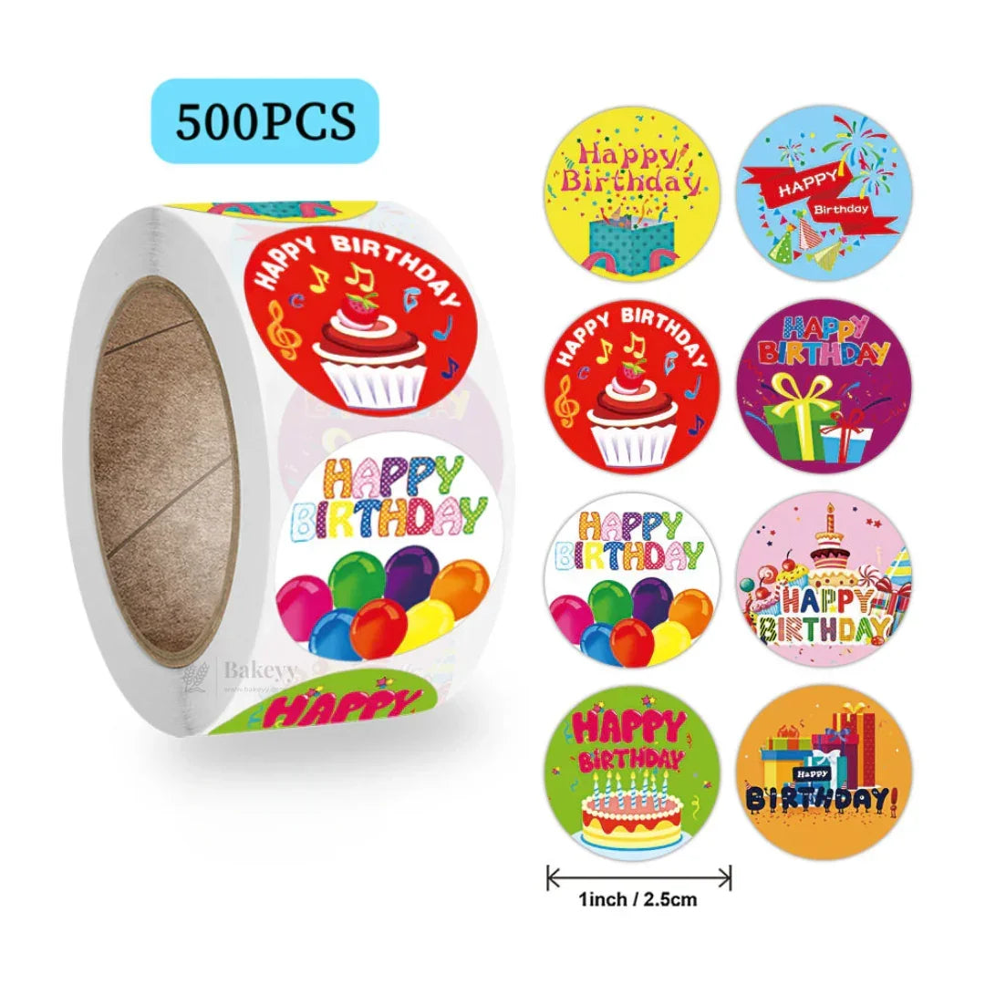 Happy Birthday Stickers Roll | 500 Pcs | Pack of 1 - Bakeyy.com - India - Happy Birthday Stickers Roll | 500 Pcs | Pack of 1 - Default Title 65.00
