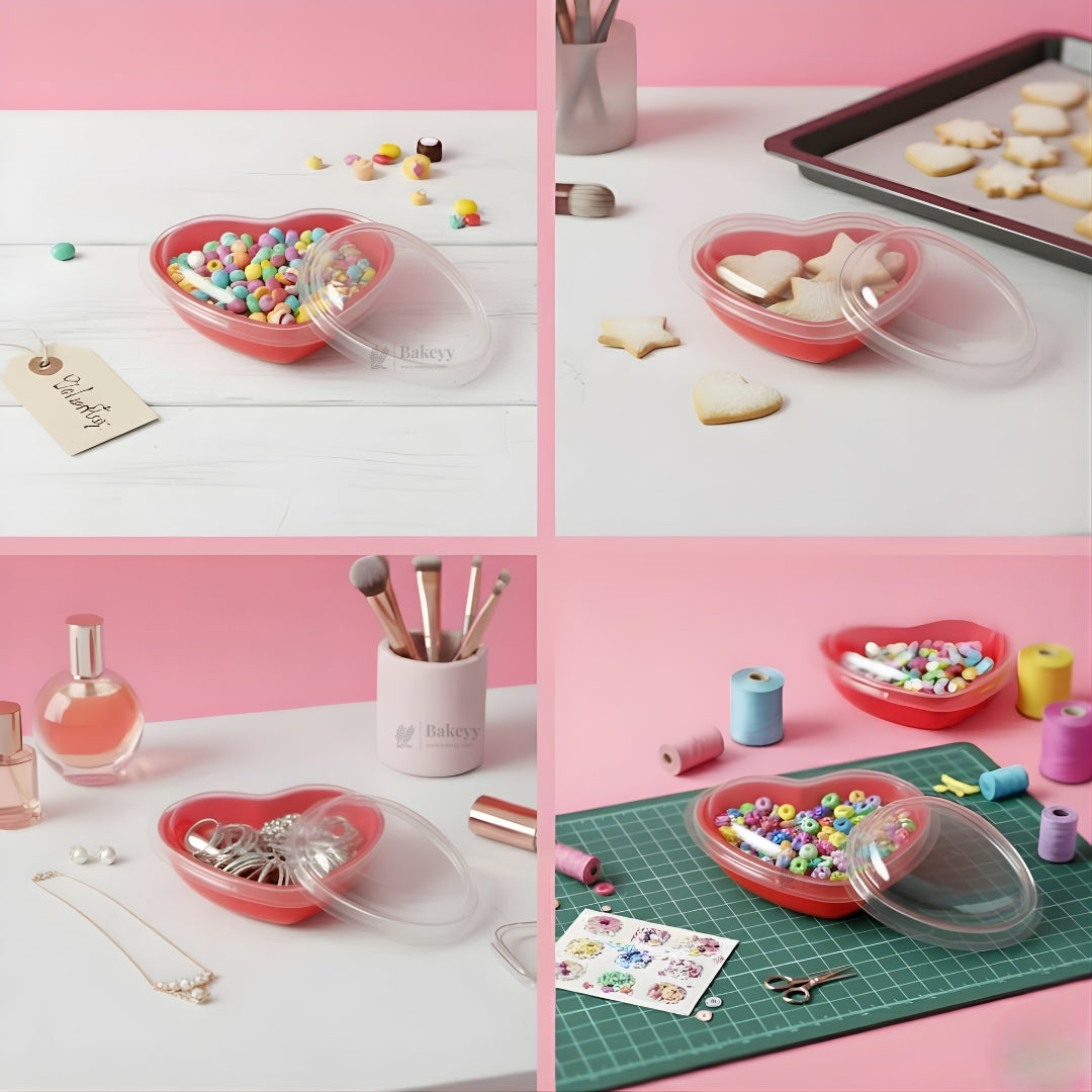 Heart-Shaped Food Container with Transparent Lid | Multipurpose Dessert & Gift Packaging Box | Reusable | Pack of 25