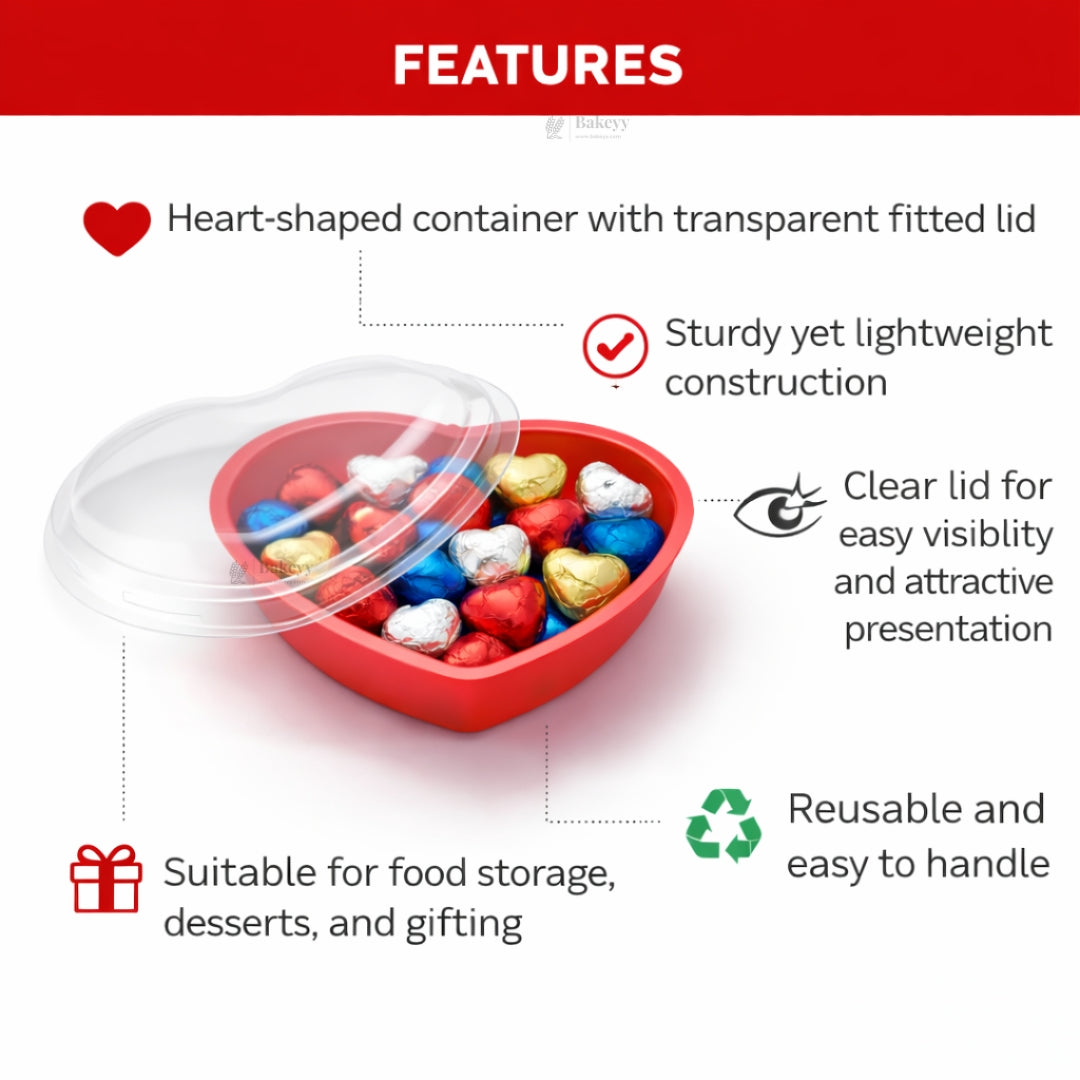 Heart-Shaped Food Container with Transparent Lid | Multipurpose Dessert & Gift Packaging Box | Reusable | Pack of 25