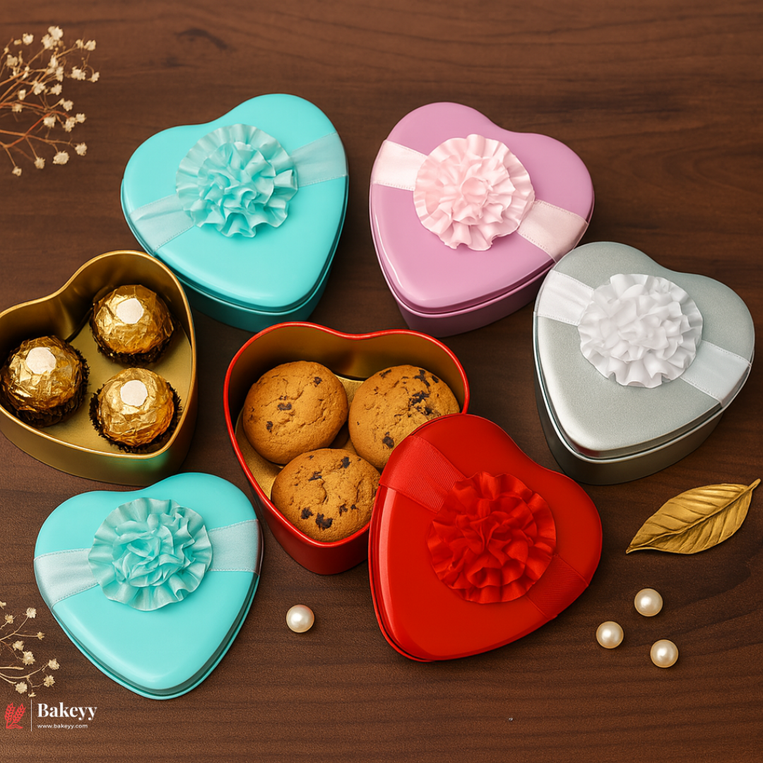 Heart Shaped Tin Boxes | Heart-Shaped Tin Box with Attached Ribbon  | Pack of 12