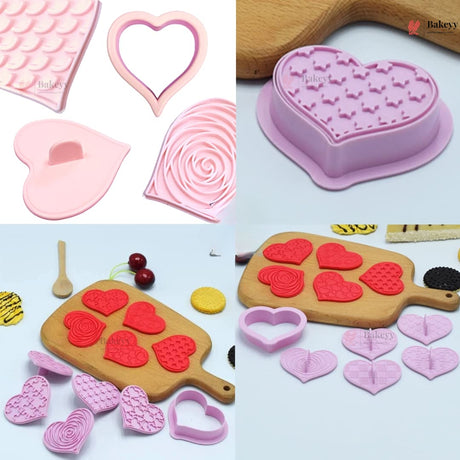 Heart Theme Cookie Cutter & Embosser Set | 8 Piece | Pack of 1 