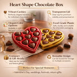 Heart Shape Chocolate Box with 9 Cavities | Transparent Lid Gift Box | Red & Gold Base | Pack of 10