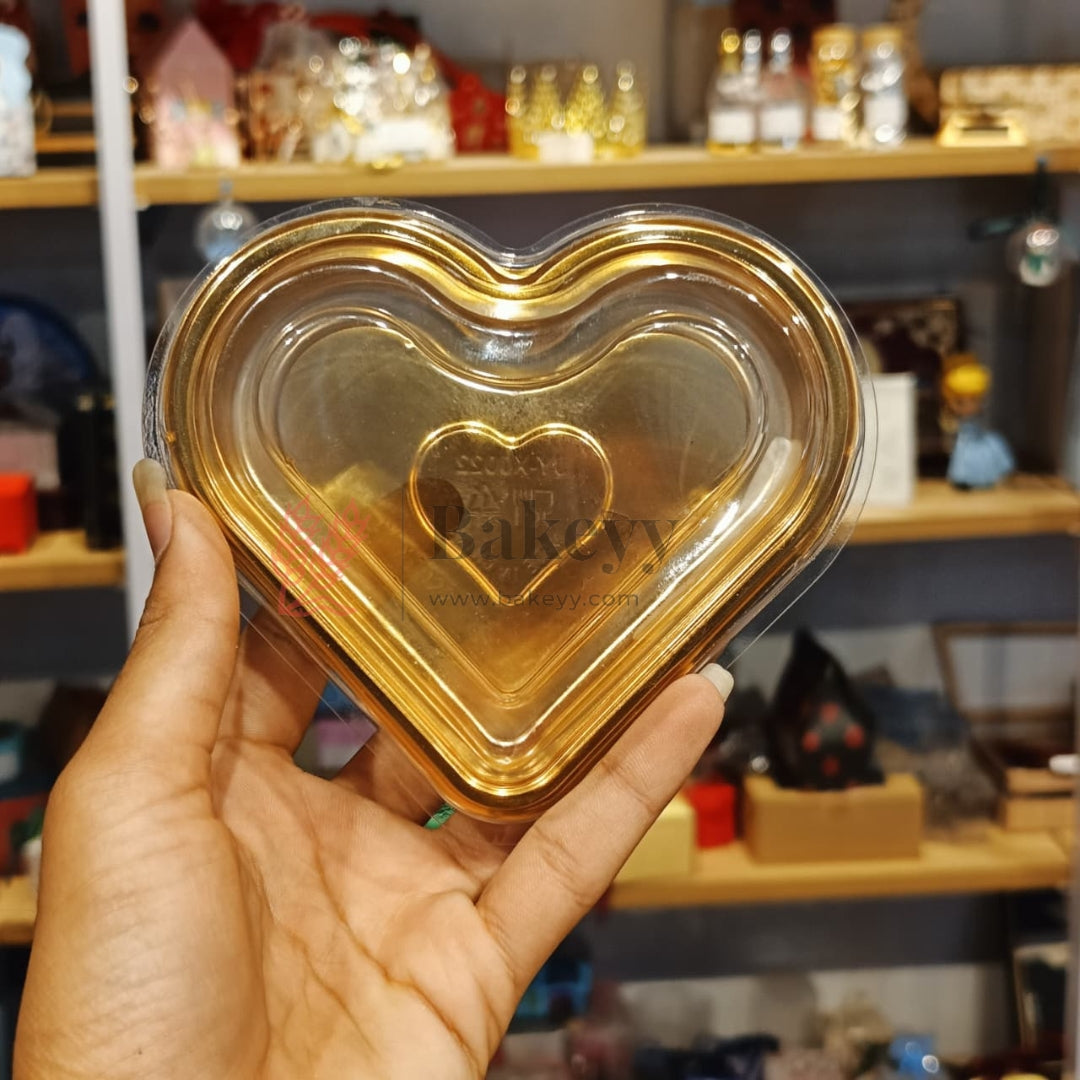 Heart Shape Chocolate Box with Transparent Lid | Gold Base Premium Packaging Box | Pack of 50