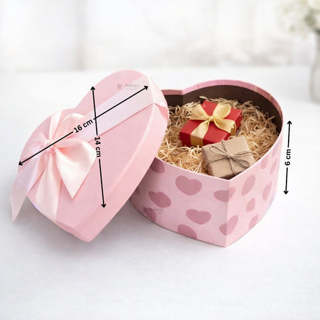 Heart Shape Polka Heart Gift Box | Premium Heart-Shaped Rigid Box with Satin Bow | Silver Polka Dot | Pack of 1