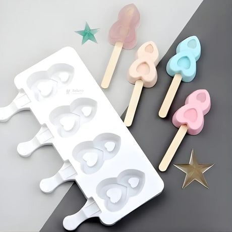 Heart Shape Popsicle Silicone Mould  Ice Cream & Kulfi Mould  Food-Grade Silicone  Pack of 1