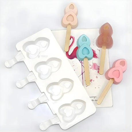 Heart Shape Popsicle Silicone Mould  Ice Cream & Kulfi Mould  Food-Grade Silicone  Pack of 1