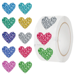 Heart Shape Stickers Roll | Printed Glitter-Effect Hearts | 500 Pcs | Pack of 1