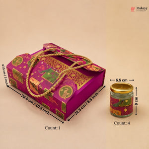 Heritage Rigid Gift Box with 4 Glass Jars | Luxury Festive Gift Box | Pack of 1