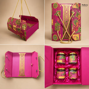 Heritage Rigid Gift Box with 4 Glass Jars | Luxury Festive Gift Box | Pack of 1