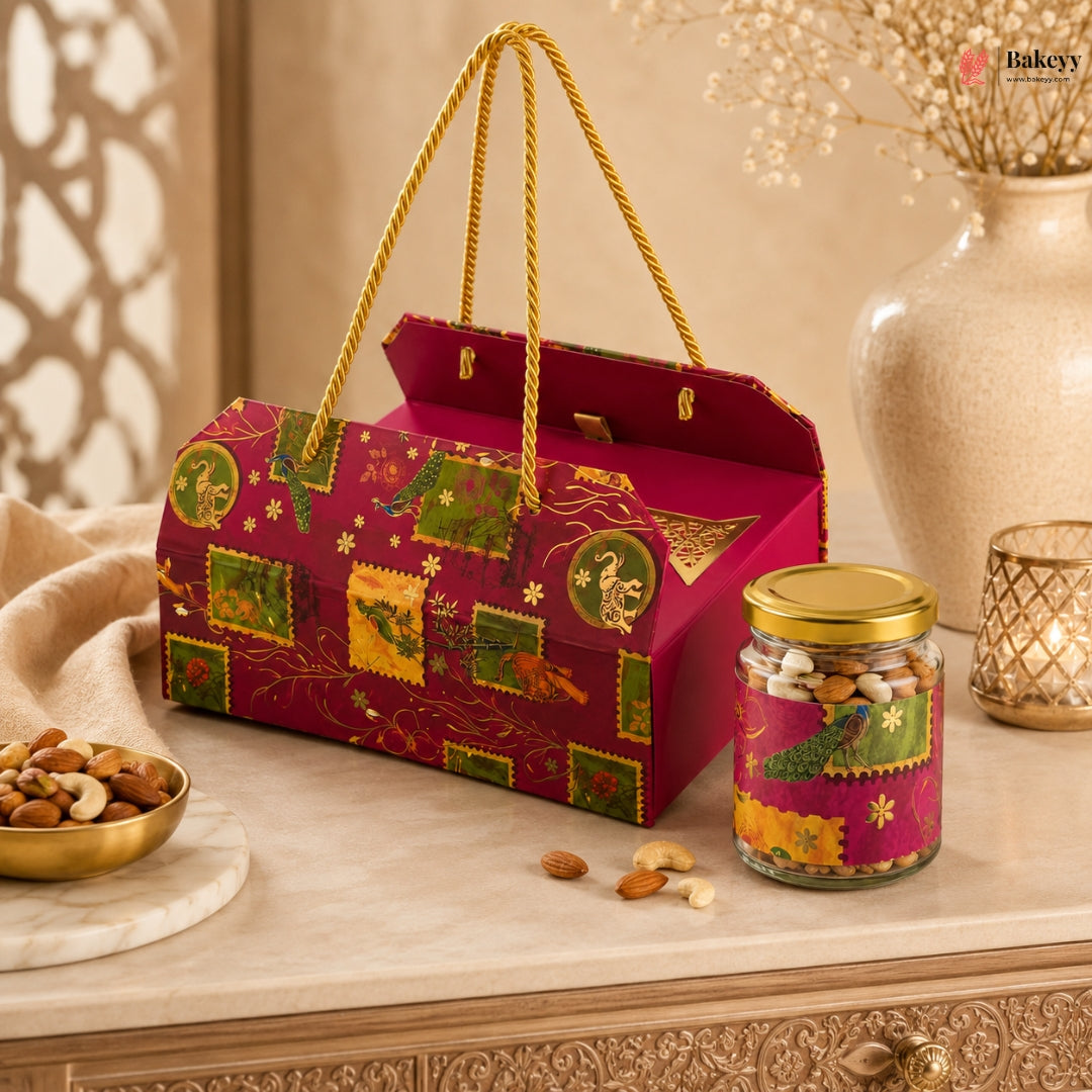 Heritage Rigid Gift Box with 4 Glass Jars | Luxury Festive Gift Box | Pack of 1