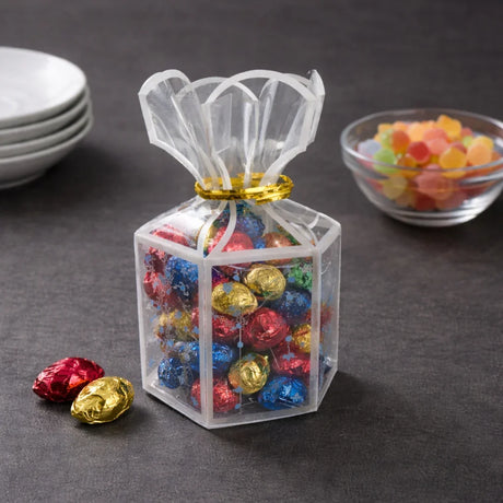 Hexagon Candy Bag Style PVC Goodie Box | Transparent Return Gift Box | 2 Sizes Available | Pack of 10