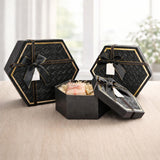 Black Hexagon Gift Box with Ribbon | Luxury Rigid Hamper & Chocolate Packaging Box | Available in 3 Sizes | Pack of 1