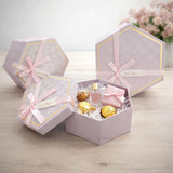 Lavender Hexagon Gift Box with Ribbon | Luxury Rigid Hamper & Chocolate Packaging Box | Available in 3 Sizes | Pack of 1
