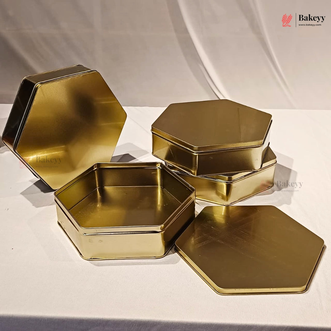 Hexagonal Metal Cake Tin Box with Lid | Premium Decorative Tin for Plum Cake, Dream Cake & Gift Packing | Reusable Storage Container