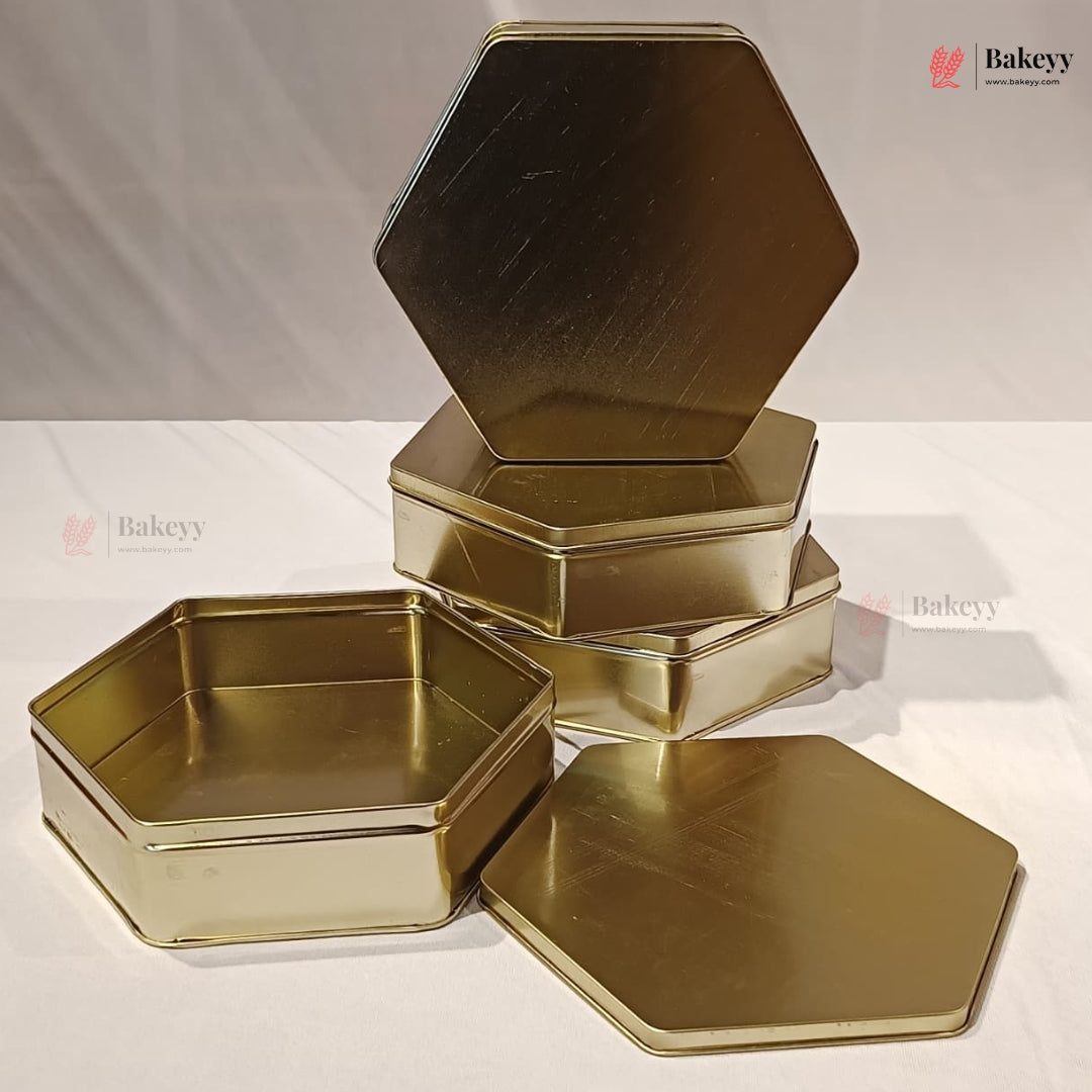 Hexagonal Metal Cake Tin Box with Lid | Premium Decorative Tin for Plum Cake, Dream Cake & Gift Packing | Reusable Storage Container