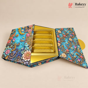 Hexagonal Printed Box with Golden Cavity & Magnetic Lock | 4 Designs | Pack of 1