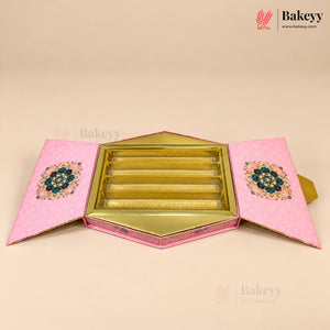 Hexagonal Printed Box with Golden Cavity & Magnetic Lock | 4 Designs | Pack of 1