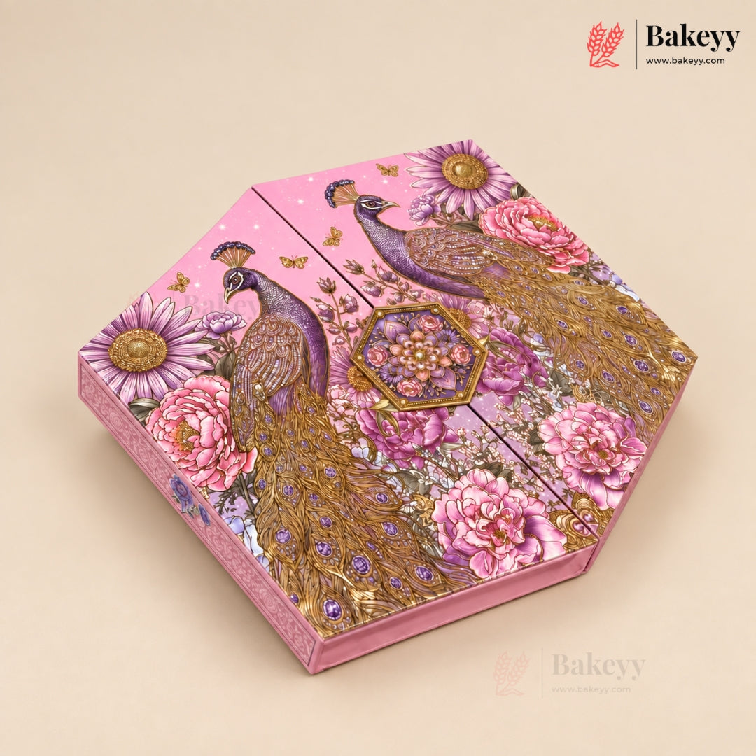 Hexagonal Printed Box with Golden Cavity & Magnetic Lock | 4 Designs | Pack of 1