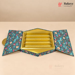 Hexagonal Printed Box with Golden Cavity & Magnetic Lock | 4 Designs | Pack of 1