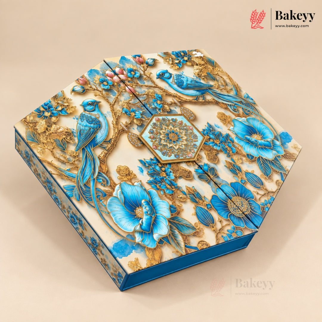 Hexagonal Printed Box with Golden Cavity & Magnetic Lock | 4 Designs | Pack of 1