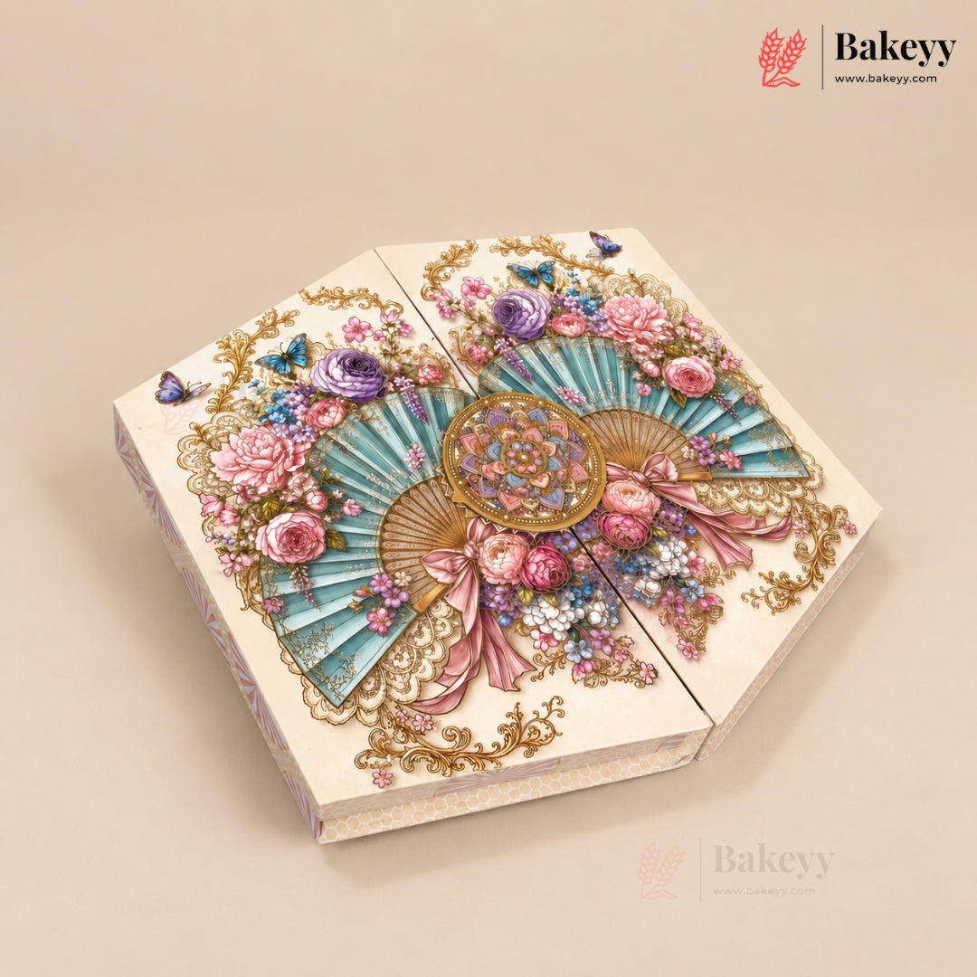 Hexagonal Printed Box with Golden Cavity & Magnetic Lock | 4 Designs | Pack of 1