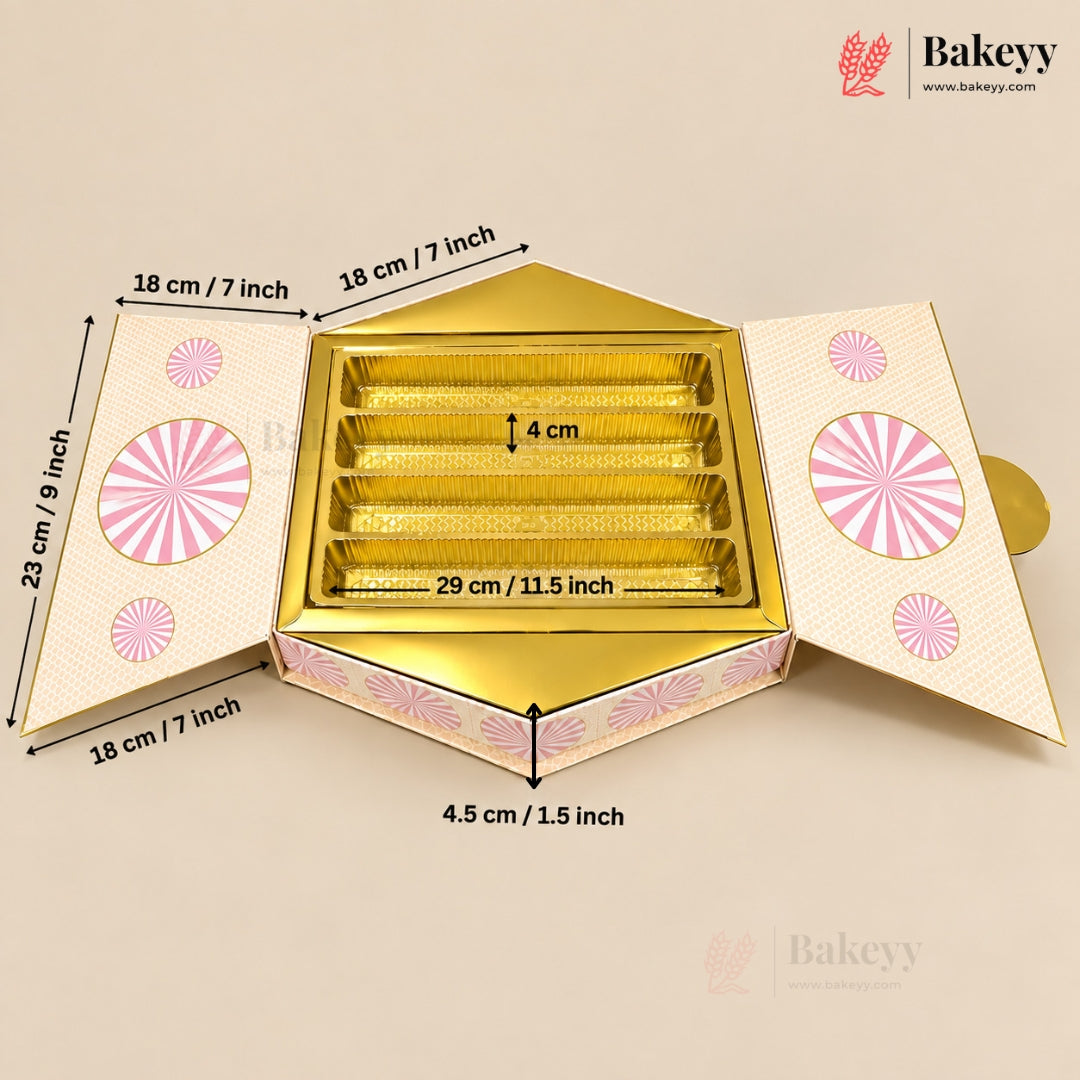 Hexagonal Printed Box with Golden Cavity & Magnetic Lock | 4 Designs | Pack of 1