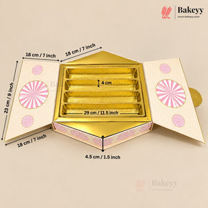 Hexagonal Printed Box with Golden Cavity & Magnetic Lock | 4 Designs | Pack of 1