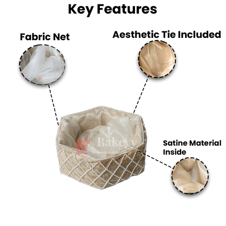 Hexagonal Velvet Pearl Embellished Hamper | Luxurious Gifting Basket - Bakeyy.com - India - Hexagonal Velvet Pearl Embellished Hamper | Luxurious Gifting Basket - Small