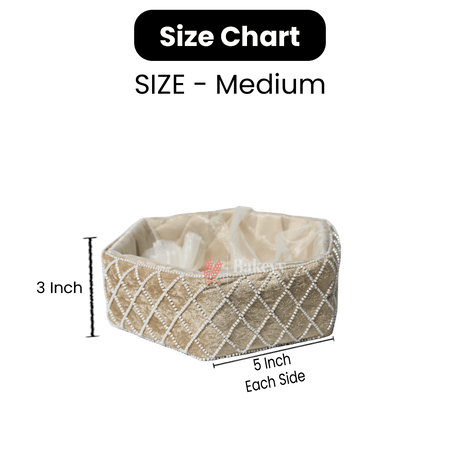 Hexagonal Velvet Pearl Embellished Hamper | Luxurious Gifting Basket - Bakeyy.com - India - Hexagonal Velvet Pearl Embellished Hamper | Luxurious Gifting Basket - Small