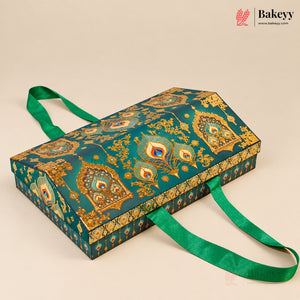 Printed Hamper Box with Golden Cavity & Stain Ribbon Handle | 2 Designs | Pack of 1