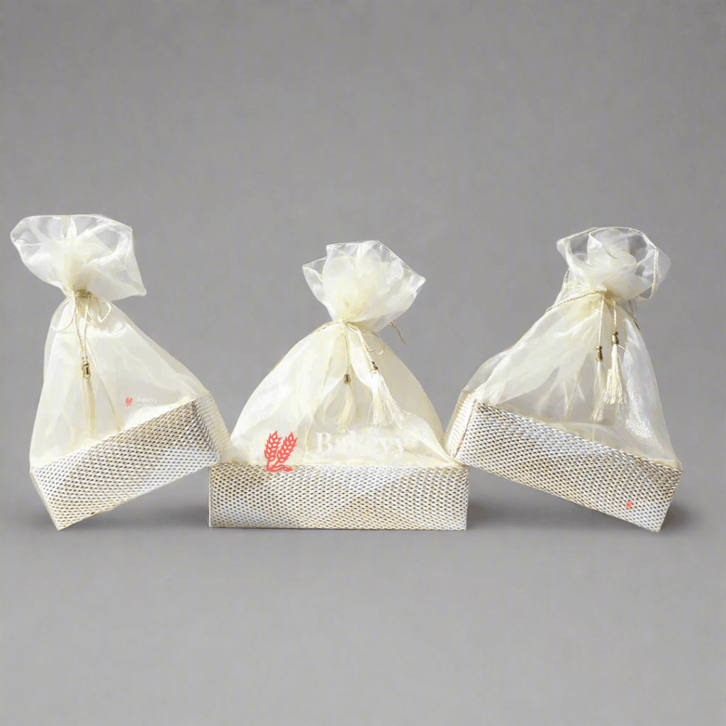 Hues Elegant Beige Pearl Net Square Hamper | Luxurious Gifting Basket - Bakeyy.com - India - Hues Elegant Beige Pearl Net Square Hamper | Luxurious Gifting Basket - Small-8 Inch