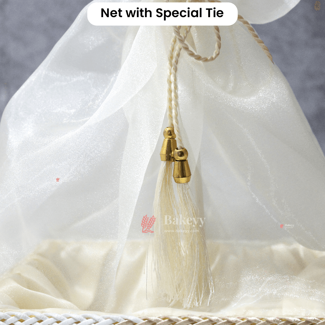 Hues Elegant Beige Pearl Net Square Hamper | Luxurious Gifting Basket - Bakeyy.com - India - Hues Elegant Beige Pearl Net Square Hamper | Luxurious Gifting Basket - Small-8 Inch