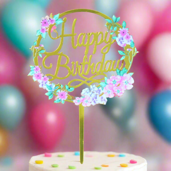 Flower Happy Birthday Cake Topper