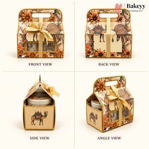 Indian Heritage Embossed Gift Box with Window, Handle & Ribbon | 4 Designs | Pack of 5
