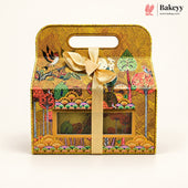 Indian Heritage Embossed Gift Box with Window, Handle & Ribbon | 4 Designs | Pack of 5