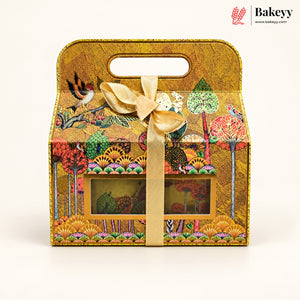 Indian Heritage Embossed Gift Box with Window, Handle & Ribbon | 4 Designs | Pack of 5