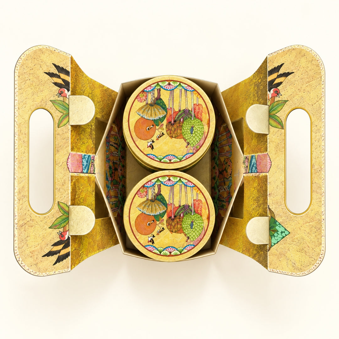 Indian Heritage Embossed Gift Box with Window, Handle & Ribbon | 4 Designs | Pack of 5