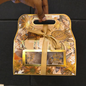 Indian Heritage Embossed Gift Box with Window, Handle & Ribbon | 4 Designs | Pack of 5