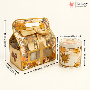 Indian Heritage Embossed Hamper Box with Window, Handle & Ribbon | 4 Designs | Pack of 5